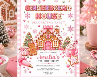 Gingerbread House Birthday Invitation, Gingerbread Decorating Party Invite, Editable Christmas Cookie Decorating Birthday Template