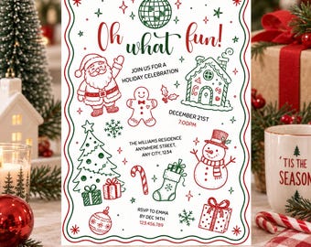 Christmas Party Invitation, Holiday Party Invite, Editable Christmas Dinner Printable Template