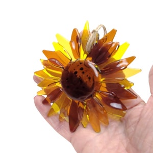 4 inch Glass Sunflower, Yellow, Ambers,  3-colors, Fused Glass, Glass Flower, Autumn Decorations, Flower Lovers, Homestead Decor