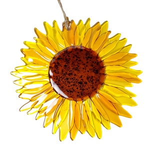 X-Large Glass Sunflower, Yellow, Ambers,  3-colors, Fused Glass, Garden Window Suncatcher, Sunshine Flower, Farm House, Glass Art, Signature
