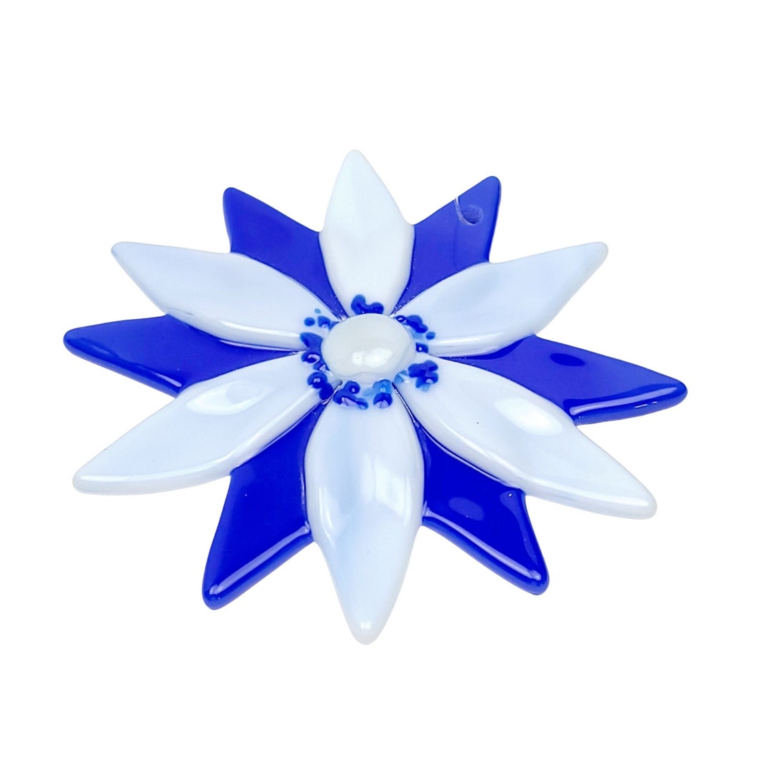Fused Glass Suncatcher Flower, Blue, Glass Art, Gift for Gardener