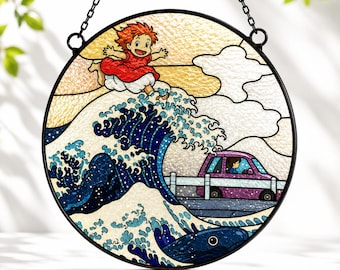 Ponyo Stained Glass Suncatcher Window Hanging, Ghibli Inspired Acrylic Panel Art, Anime Movie Lover Gift, Unique Home Decor