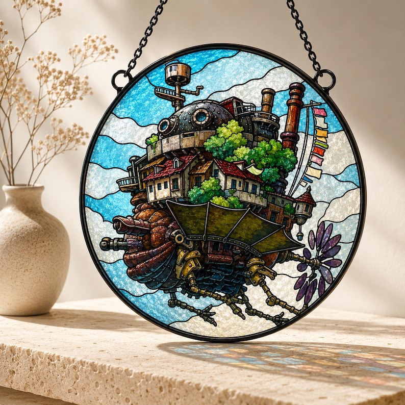 Howl's Moving Castle Suncatcher, Studio Ghibli Window Hanging, Fantasy Anime Stained Glass Art, Unique Gift For Fans image 9