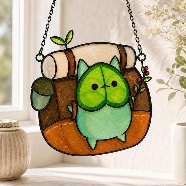 Korok Legend Of Zelda Suncatcher, Faux Stained Glass Window Hanging, Gaming Room Decor, Cute Geek Gift