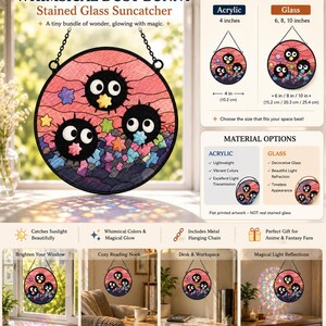Soot Sprite Stained Glass Suncatcher, Studio Ghibli Inspired Acrylic Window Hanging, Whimsical Dust Bunny Home Decor, Anime Fan Gift image 2