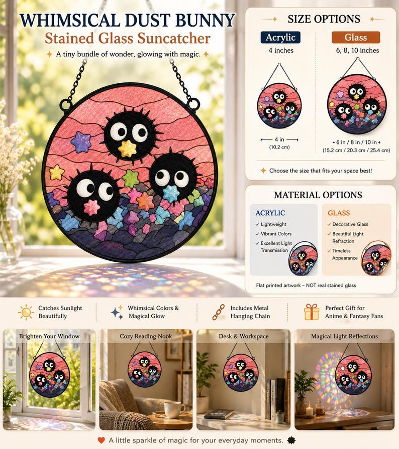Soot Sprite Stained Glass Suncatcher, Studio Ghibli Inspired Acrylic Window Hanging, Whimsical Dust Bunny Home Decor, Anime Fan Gift image 2