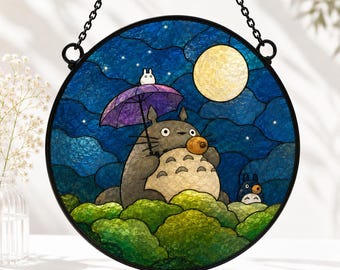 Totoro Stained Glass Suncatcher, My Neighbor Totoro Window Hanging, Studio Ghibli Fan Gift, Acrylic Faux Stained Glass Decor
