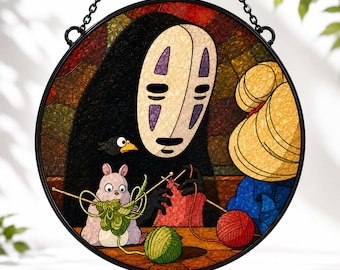 Atrapasueños de punto de Sin Rostro de El viaje de Chihiro, adorno colgante de vidriera falsa, regalo para fans del hámster Kaonashi, decoración inspirada en Studio Ghibli