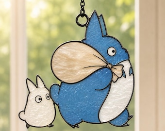 Stu.dio Ghi.bli Totoro Suncatcher, My Neighbor To.to.ro Window Hanging, Faux Stained Glass Anime Art, Kawaii Home Decor Gift