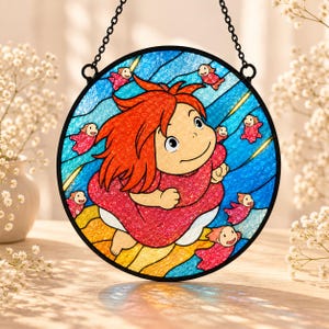 Ponyo Stained Glass Suncatcher, Studio Ghibli Inspired Window Hanging, Anime Decor, Kids Room Art, Unique Gift image 7