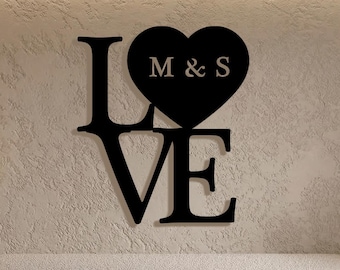 Personalized Love Sign, Monogram Wall Decor For Couple, Wedding Gift, Front Porch Sign, Housewarming Decor