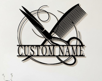 Custom Barber Shop Sign, Personalized Hair Stylist Wall Decor, Barber Gift, Salon Entrance Sign, Modern Metal Name Sign