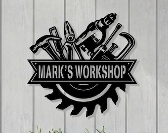 Personalized Workshop Metal Sign, Custom Garage Wall Decor, Mechanic Gift, Handyman Shop Sign, Tool Lover Gift, Father’s Day Gift