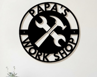 Papa's Workshop Sign, Personalized Papa’s Workshop Metal Wall Decor, Custom Garage Sign,Handyman Wall Art, Father’s Day Gift,Tool Room Decor