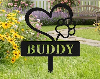 Personalized Dog Memorial Garden Sign, Custom Pet Loss Grave Marker, Heart Paw Yard Stake, Sympathy Gift For Dog Lover