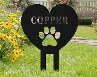 Dog Memorial Garden Sign, Personalized Pet Loss Yard Stake, Heart Paw Print Grave Marker, Sympathy Gift For Dog Lover