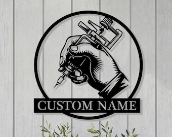 Personalized Tattoo Artist Metal Sign, Custom Name Wall Decor, Tattoo Studio Decor, Tattoo Machine Gift, Tattoo Shop Sign, Artist Gift