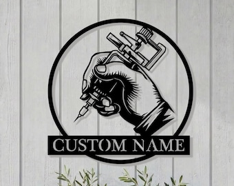 Custom Tattoo Studio Metal Sign, Personalized Tattoo Artist Wall Decor, Custom Name Shop Sign, Tattooist Gift, Studio Decor