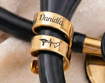 Personalized Stethoscope Name Charm, Custom Nurse Stethoscope Tag, Doctor Medical ID Band, RN Graduation Gift, Gold Silver Rose Gold Charm