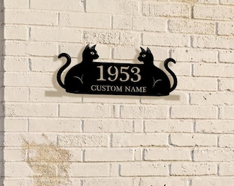 Custom Metal Address Sign, Cat Lover Gift, Personalized Cat Name Plate, Outdoor Cat Decor, Housewarming Gift for Pet Owners