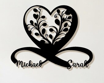 Personalized Family Name Sign, Heart Monogram Wall Decor, Custom Wedding Gift, Front Porch Entryway Sign