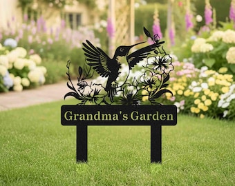 Personalized Garden Sign, Custom Hummingbird Garden Decor, Grandma Garden Gift, Outdoor Yard Sign, Backyard Decor, Gardener Gift