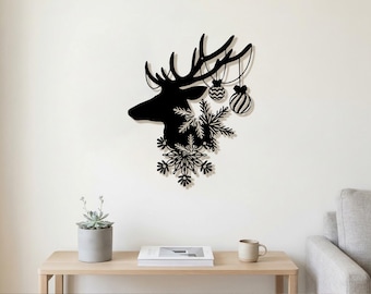 Cartello natalizio in metallo con renne, decorazione murale con renne, cartello invernale per la porta d'ingresso, decorazione rustica per il portico durante le feste, regalo di Natale per la casa