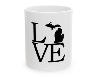 Kärleksmugg för delstaten Michigan | Kaffemugg för karta över Michigan