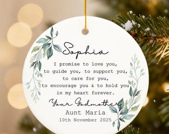 Adorno personalizado de promesa de padrino, recuerdo de bautizo, de cerámica o acrílico, con flores y vegetación.