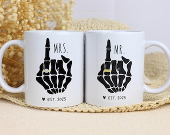 Funny Mr And Mrs Mug,Bride Skeleton Hand,Engagement Gifts,Couple Coffee Mug Set,Goth Bride Gifts,Skeleton Wedding,Halloween Wedding
