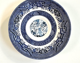 5.5” Blue & White Porcelain Plate with Original Art Decal – Willow-Style Decorative Dish, Cottagecore Wall Plate