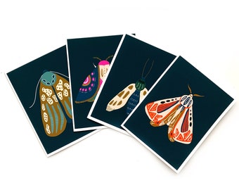 Moth Set of Four Greeting Cards, Any Occasion, Blank Inside