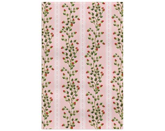 Strawberry Vine Pattern Microfiber Tea Towel | Pink Floral Kitchen Linen
