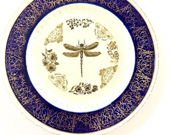 Dragonfly Decal Decorative Plate | Vintage Style Wall Art, Cottagecore Decor