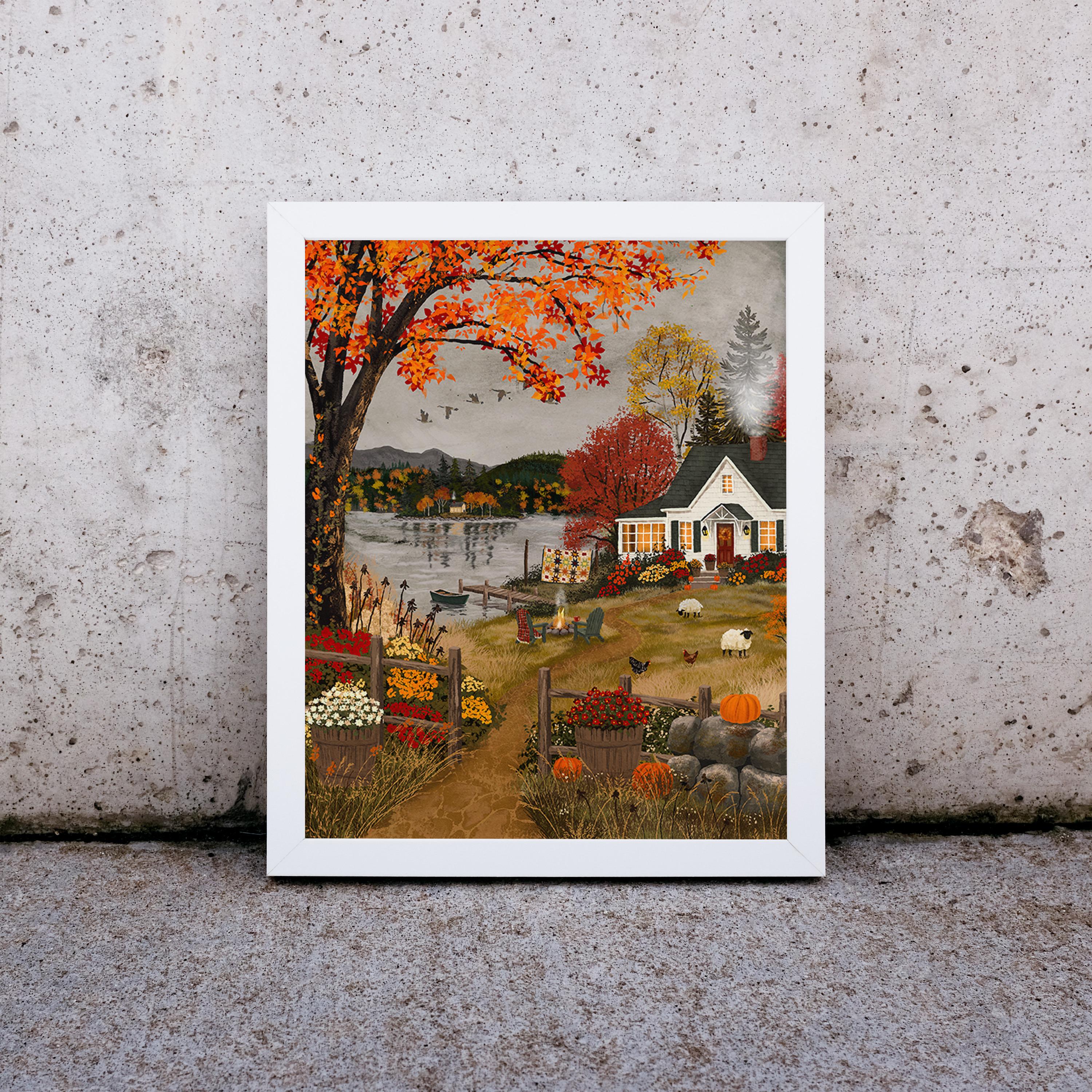 ヨーロッパ式刺繍絵タペストリー: An Autumn Lake Fall Lake Print - Etsy