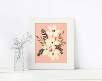 Peach Play Florals, Art, Illustration, Print