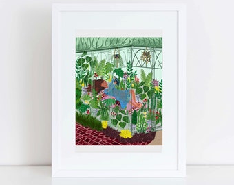 Cottage Core Plant Lounge, Art, Illustration, Print