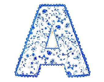 Personalized Blue Floral Letter Sticker, Custom Initial Decal (Waterproof)