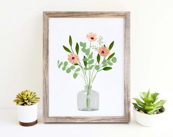 Flowers in Vase, Art, Illustration, Print