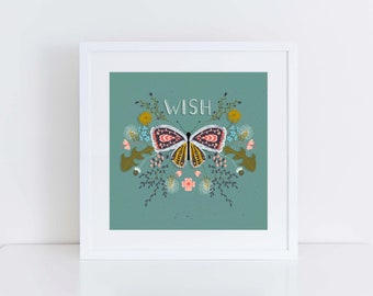 Butterfly Wishes, Art, Illustration, Print