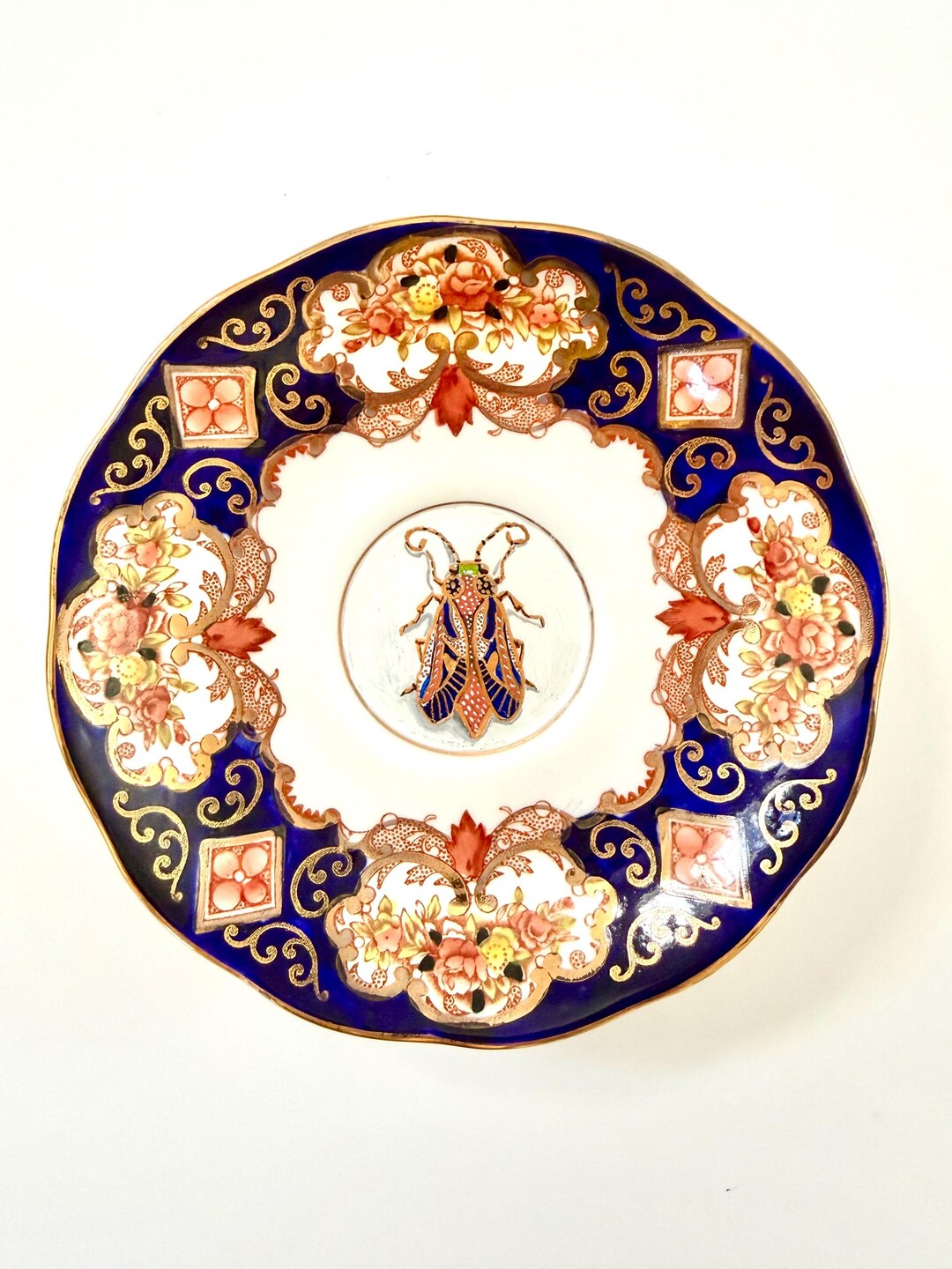Insect Plate Design Hand Painted Insect Plate, Cobalt Blue Floral Decorative Wall Decor, 5. ...