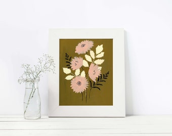 Peach Play Florals, Art, Illustration, Print