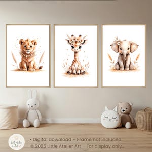 Safari Nursery Decor – Set of 3 Boho Jungle Animal Prints – Lion Giraffe Elephant – Baby Room Wall Art – Digital Download – Gift Idea