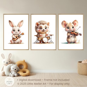 Woodland Animal Nursery Prints: Bunny, Hedgehog & Mouse Art (Digital Download)