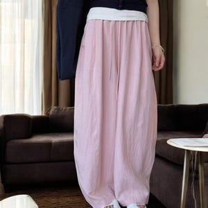 Women’s White Cotton Linen Pants, Wide Leg Summer Trousers, Stretch High Waist, Spring Casual Outfit,Travel Gift for Her 2025 Women Clothing