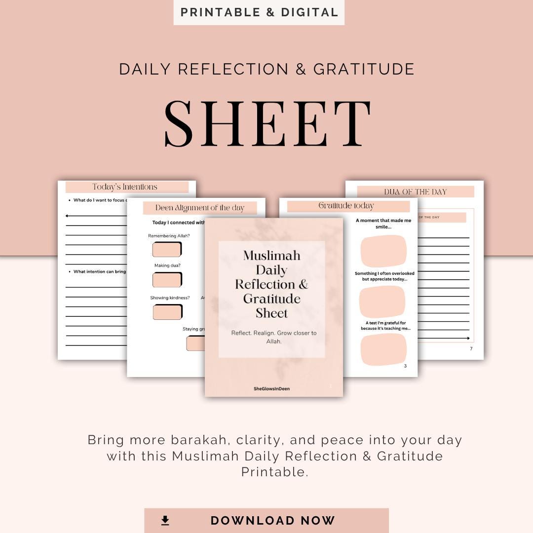 Muslimah Daily Reflection Sheet | Islamic Gratitude Journal (digital ...
