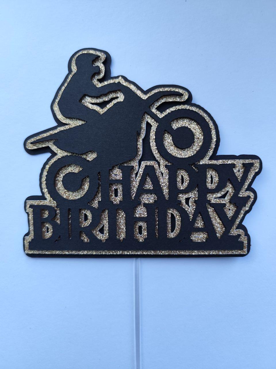 Motorrad-Kuchenaufsatz „Happy Birthday“ – Schwarzer Blitz-Kuchenspieß Für Motorrad-Party-Deko