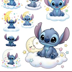Stitch sover på månen PNG Clipart, babydesigner (digital nedladdning)