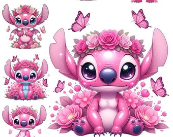 Angel Stitch PNG Bundle: Butterfly Flowers, High-Resolution Designs (Digital Download)