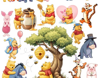 Winnie the Pooh Clipart Bundle, Tigger, Piglet, Eeyore (Digital Download)